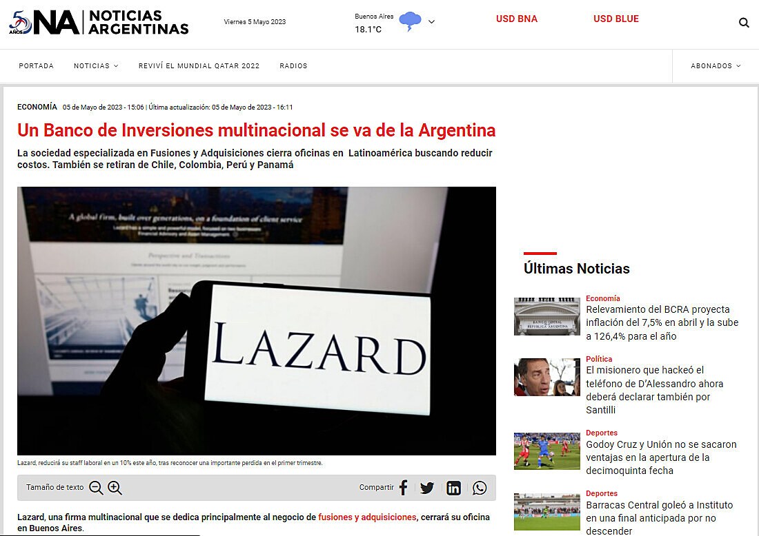 Un Banco de Inversiones multinacional se va de la Argentina